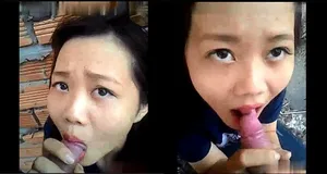 Ghệ liếm cục thịt ở vườn sau nhà